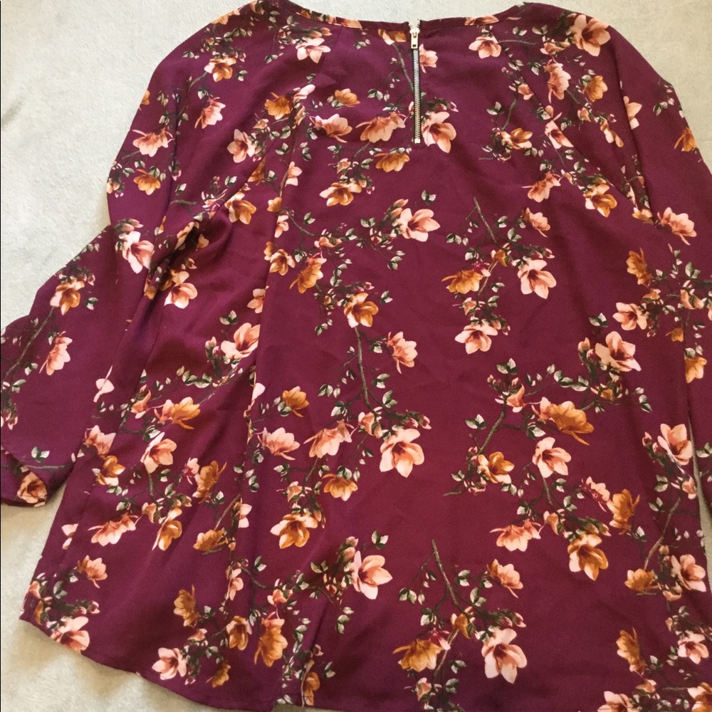 PaperMoon Floral Wine Red Blouse